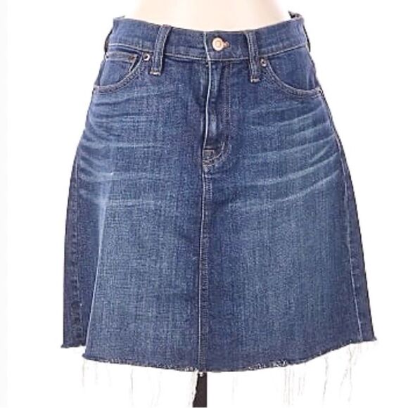 J. Crew Mercantile Blue Denim Frayed Raw Edge Factory Distressed Mini Skirt - Picture 2 of 16